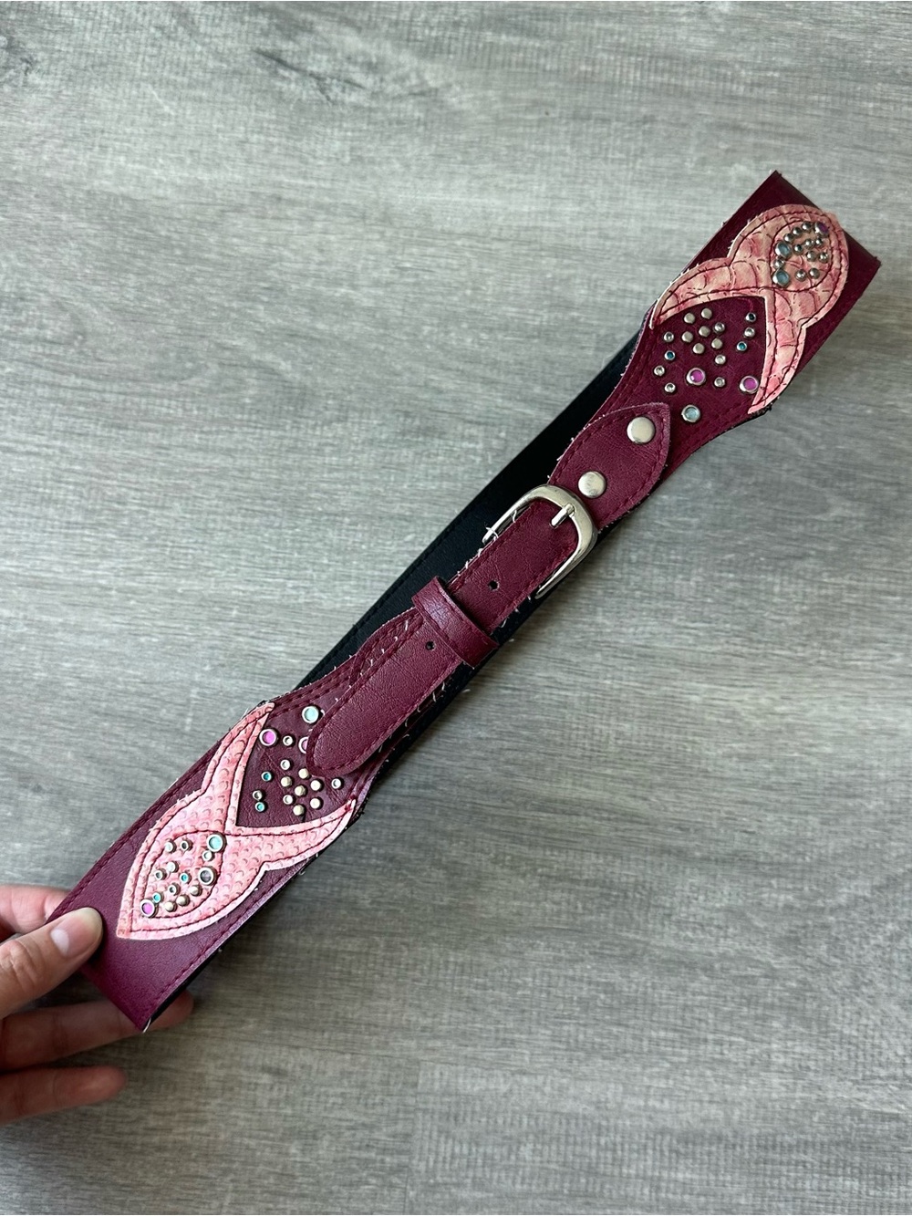 Y2K Burgundy Maroon Studded Rhinestone Wide Cinch Belt